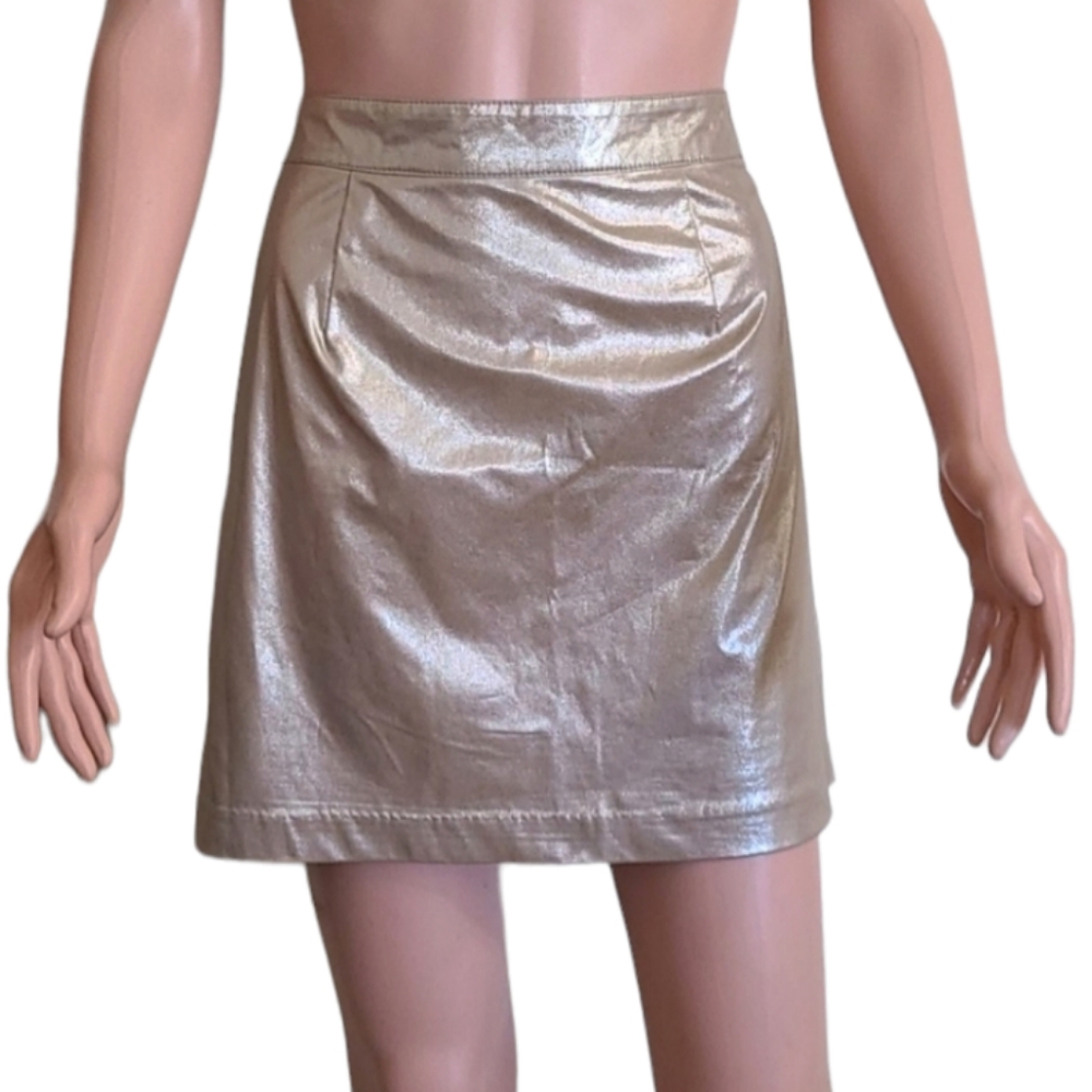 Sam Edelman Metallic Gold A-Line Mini Skirt Side Zip Lined Holiday Glam Size 6‎